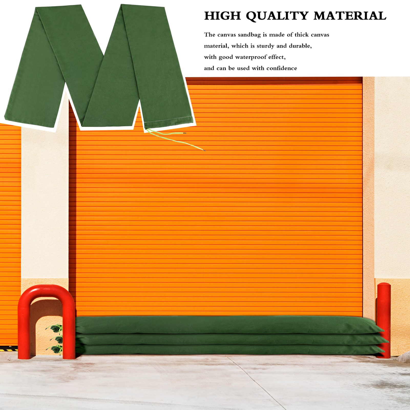 Flood Barrier Bag - กระสอบทราย กระสอบทรายยาว กระสอบทรายผ้าใบสีเขียว ป้องกันน้ำท่วม พร้อมแถบยางยืด สำหรับฝนตกหนัก